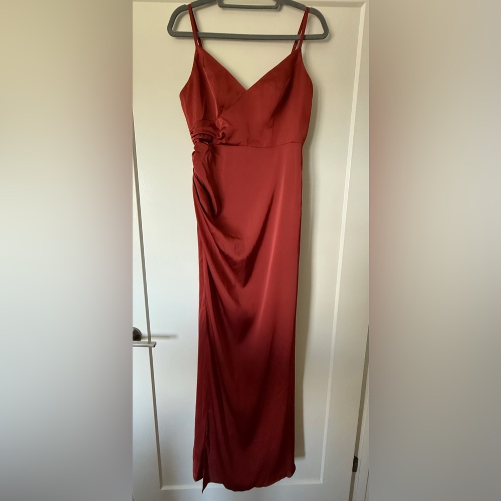 Elegant Terracotta (Stretch Satin) Maxi Dress from Azazie